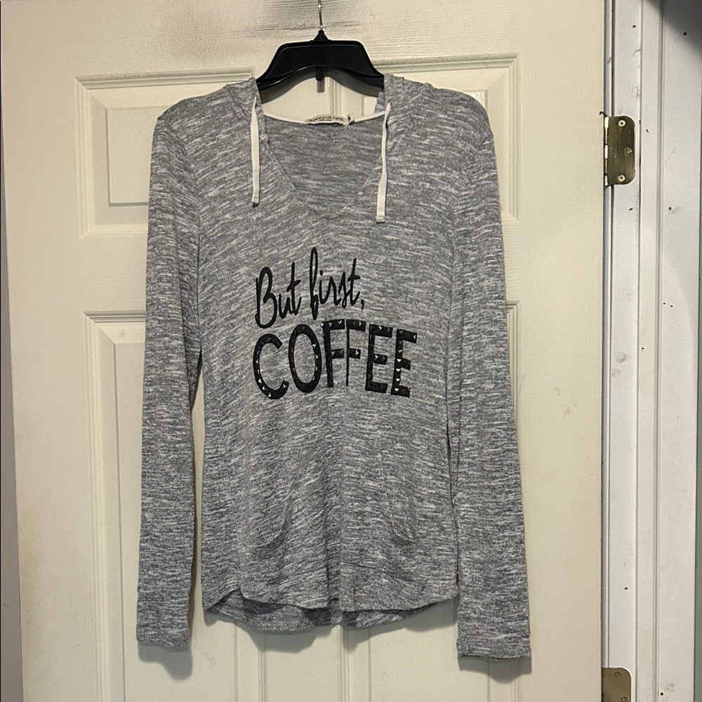 Chance or Fate Gray “But First, Coffee” Hoodie Size Medium